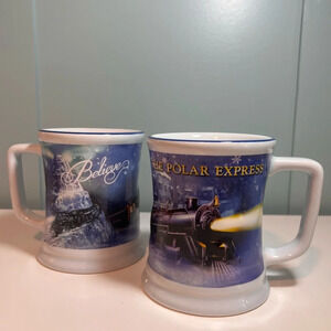 The Polar Express Set‎ of Two Ceramic ‘Believe’ 3D Mugs. 14 oz.